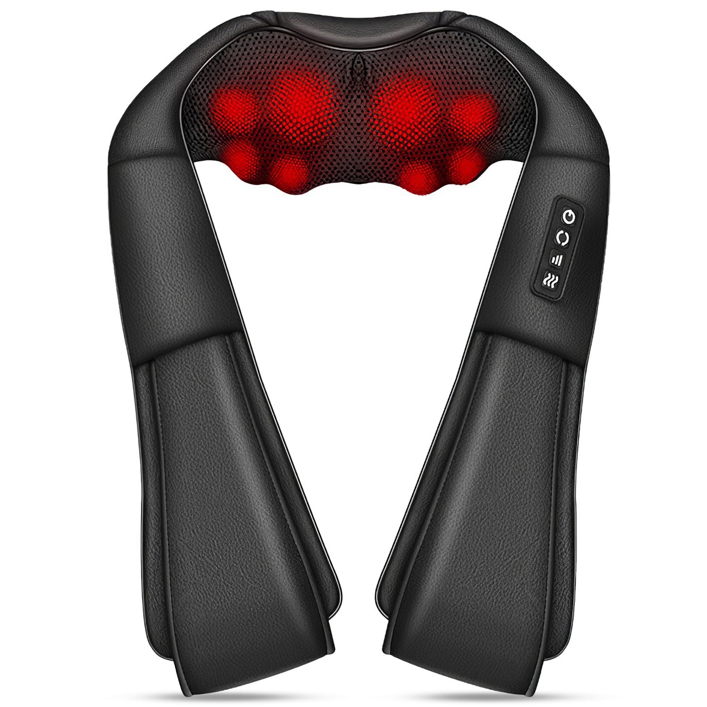 Electric Neck And Back Massager with Infrared Light Heating 3 Intensity Levels Deep Kneading 3D Shiatsu Massage Pillow For Back Arms Thighs Pain Relie - Black -