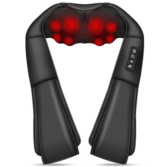 Electric Neck And Back Massager with Infrared Light Heating 3 Intensity Levels Deep Kneading 3D Shiatsu Massage Pillow For Back Arms Thighs Pain Relie - Black -